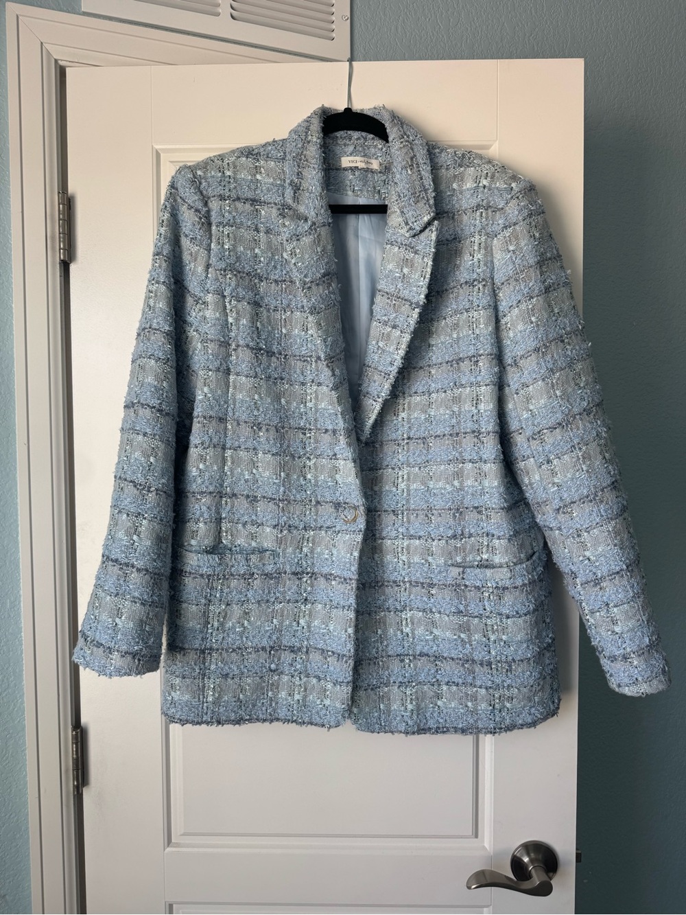 Vici Light Blue Tweed Blazer Jacket